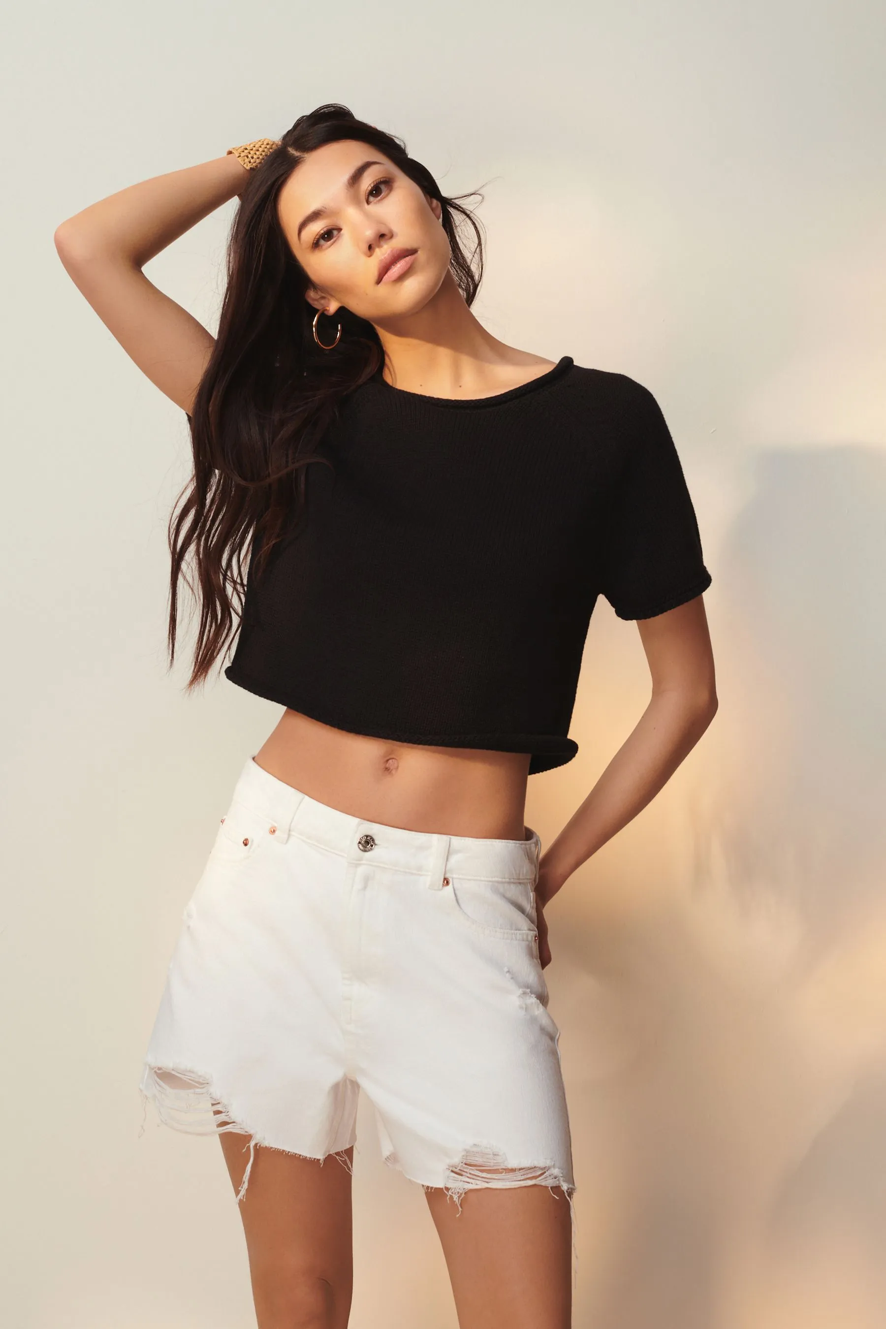 100% Cotone Shorts Denim Strappato    