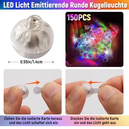 150Pcs Luci LED per Palloncini, Mini LED Rotonde Palloncini, Luci LED Lampeggianti per Feste, Decorazione per Lanterne, Complean