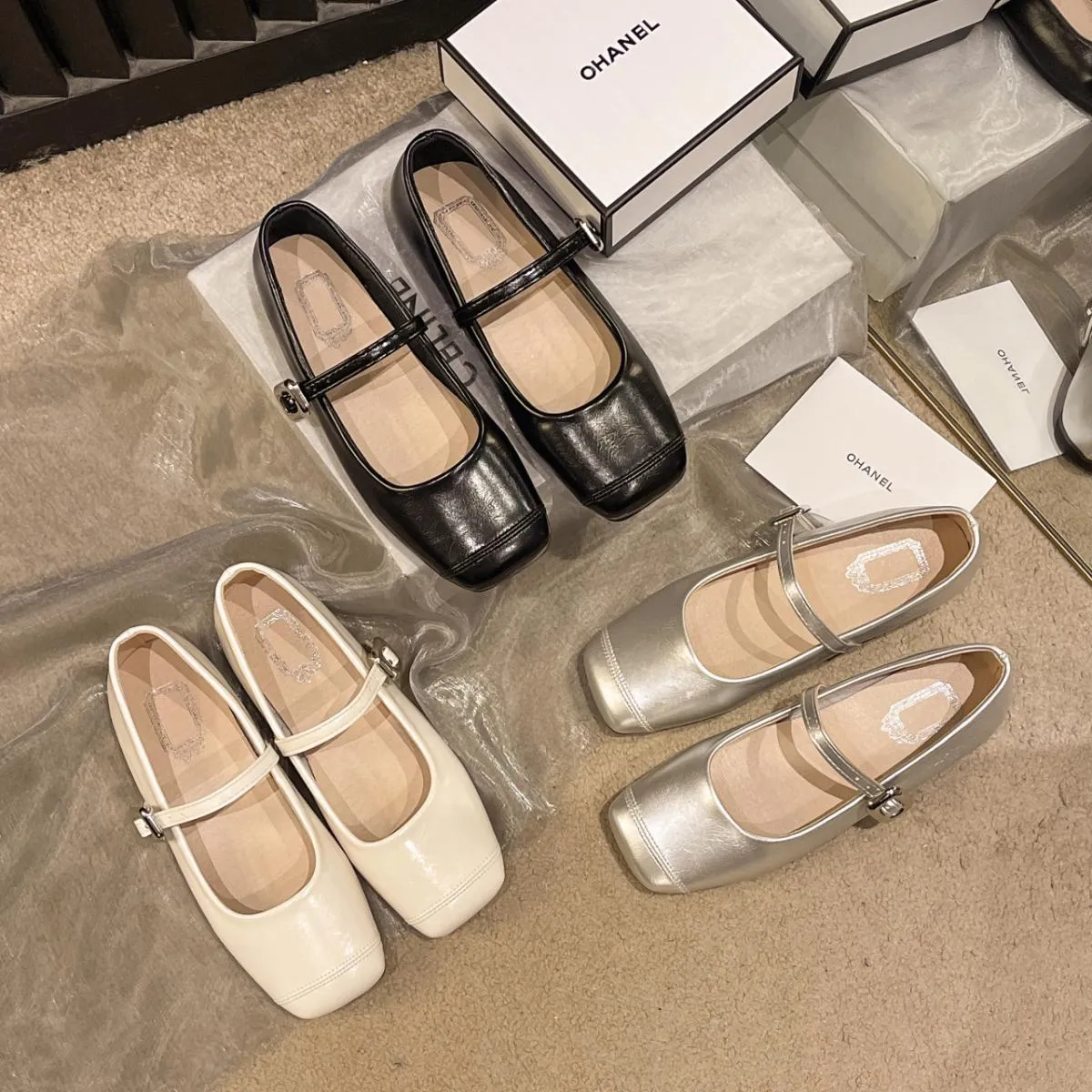 2024 Estate nuove donne di marca appartamenti moda punta quadrata superficiale Mary Jane scarpe morbide ballerine casual scarpe