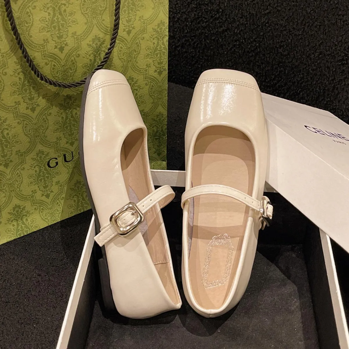 2024 Estate nuove donne di marca appartamenti moda punta quadrata superficiale Mary Jane scarpe morbide ballerine casual scarpe