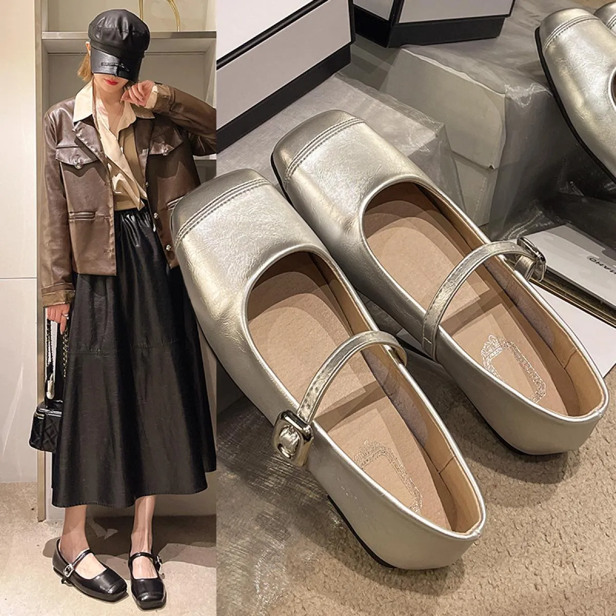 2024 Estate nuove donne di marca appartamenti moda punta quadrata superficiale Mary Jane scarpe morbide ballerine casual scarpe