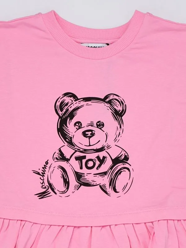 Abito bambina Moschino in cotone stretch con orsetto Rosa