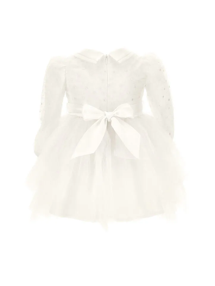 Abito panna con tulle ricamato per neonata