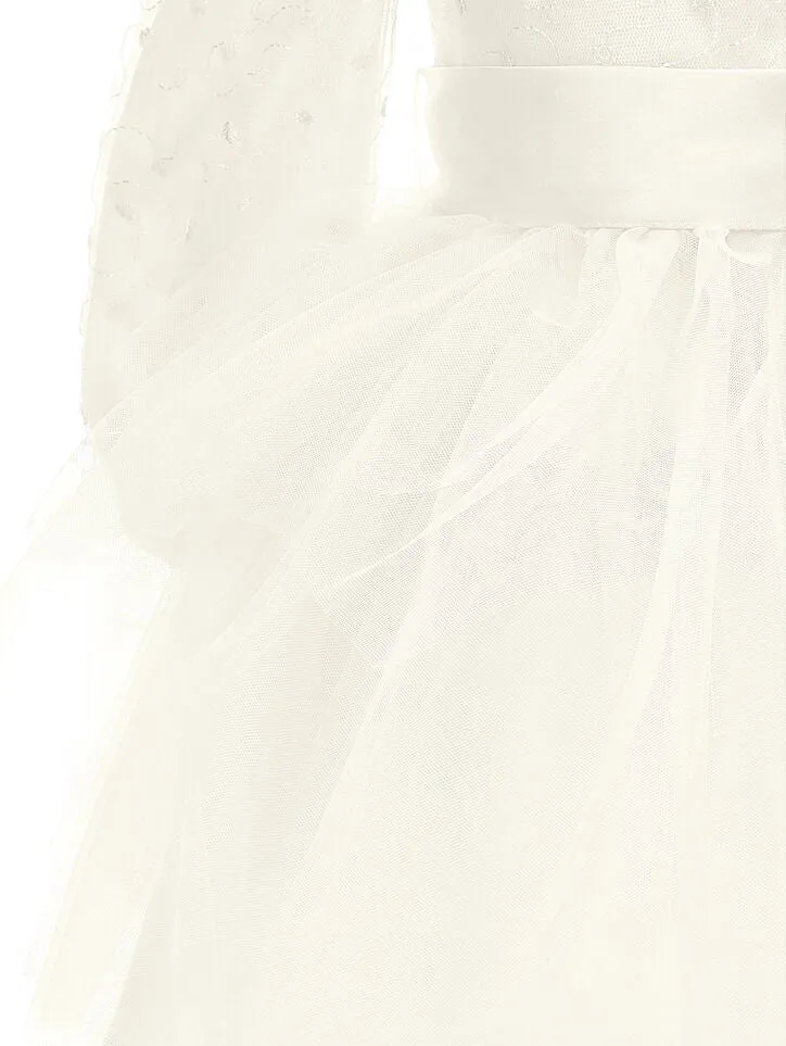 Abito panna con tulle ricamato per neonata