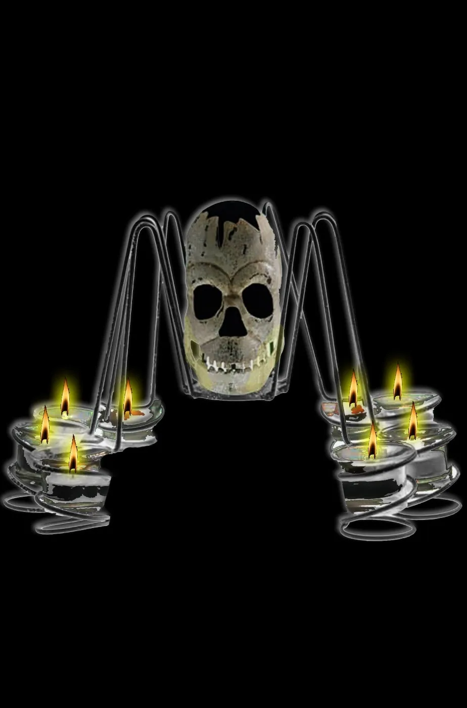 Allestimento decorazione Halloween candelabro centrotavola a forma di ragno con teschio centrale 35cm