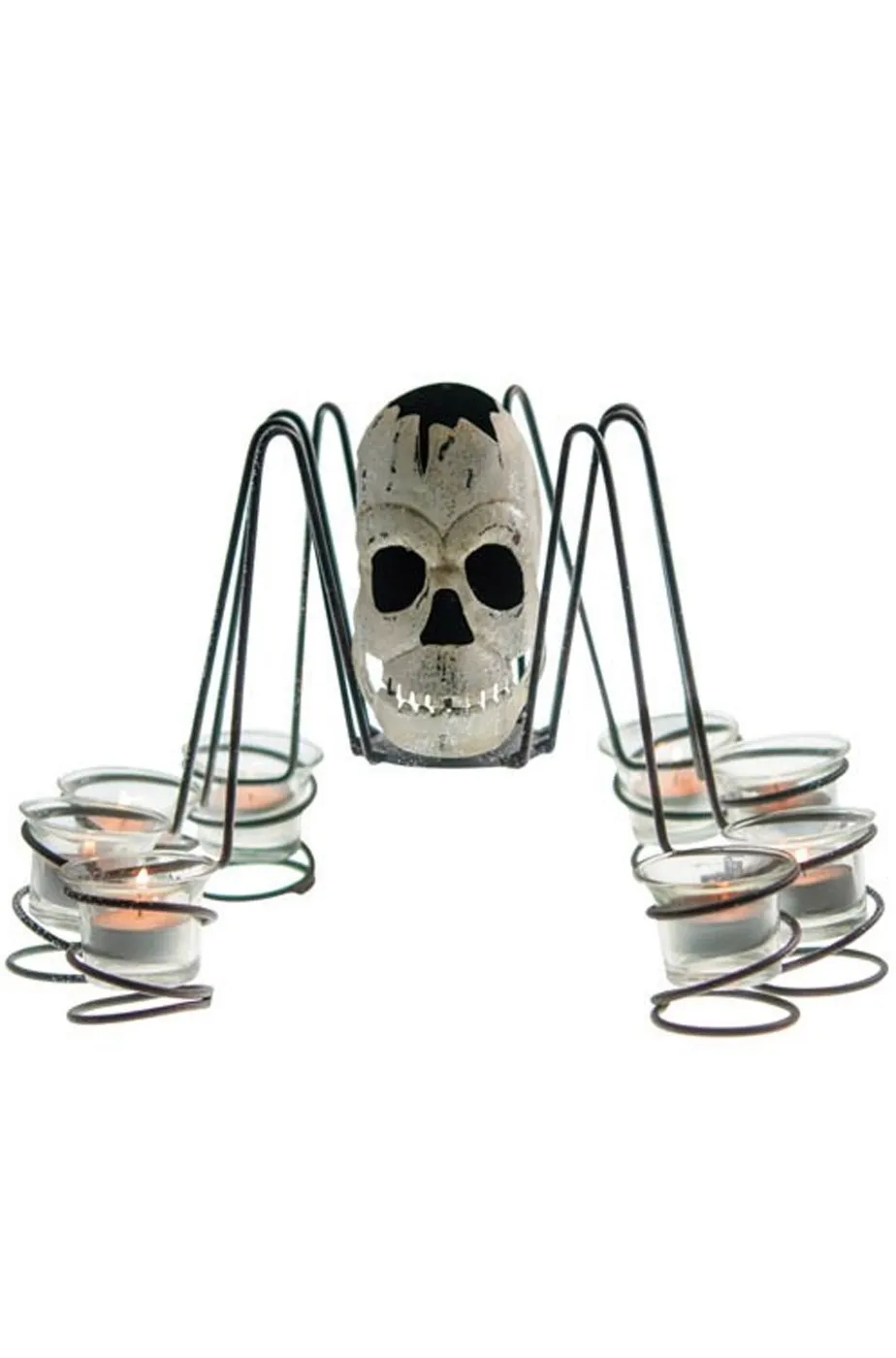 Allestimento decorazione Halloween candelabro centrotavola a forma di ragno con teschio centrale 35cm