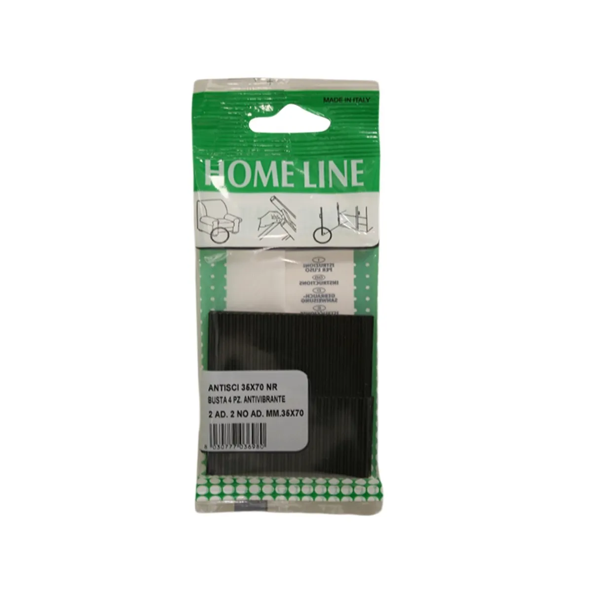 Antivibrante e antiscivolo 35 x 70 mm nero busta da 4 pezzi