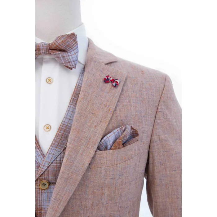 Atelier Torino Abito 3 pezzi in lino con gilet a quadri Brique