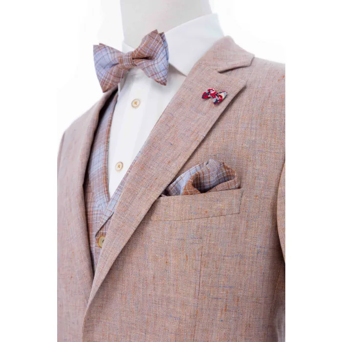 Atelier Torino Abito 3 pezzi in lino con gilet a quadri Brique