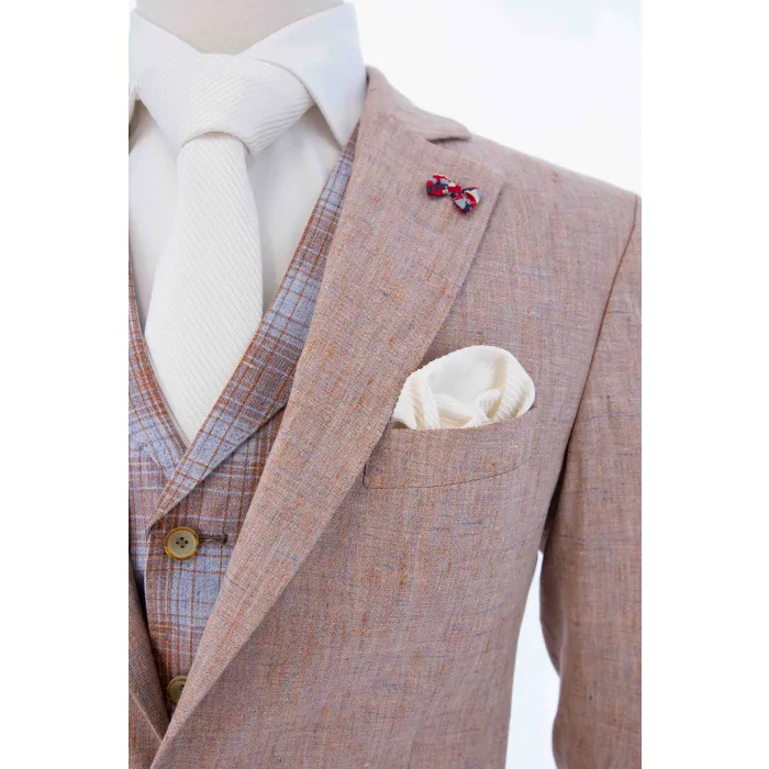 Atelier Torino Abito 3 pezzi in lino con gilet a quadri Brique