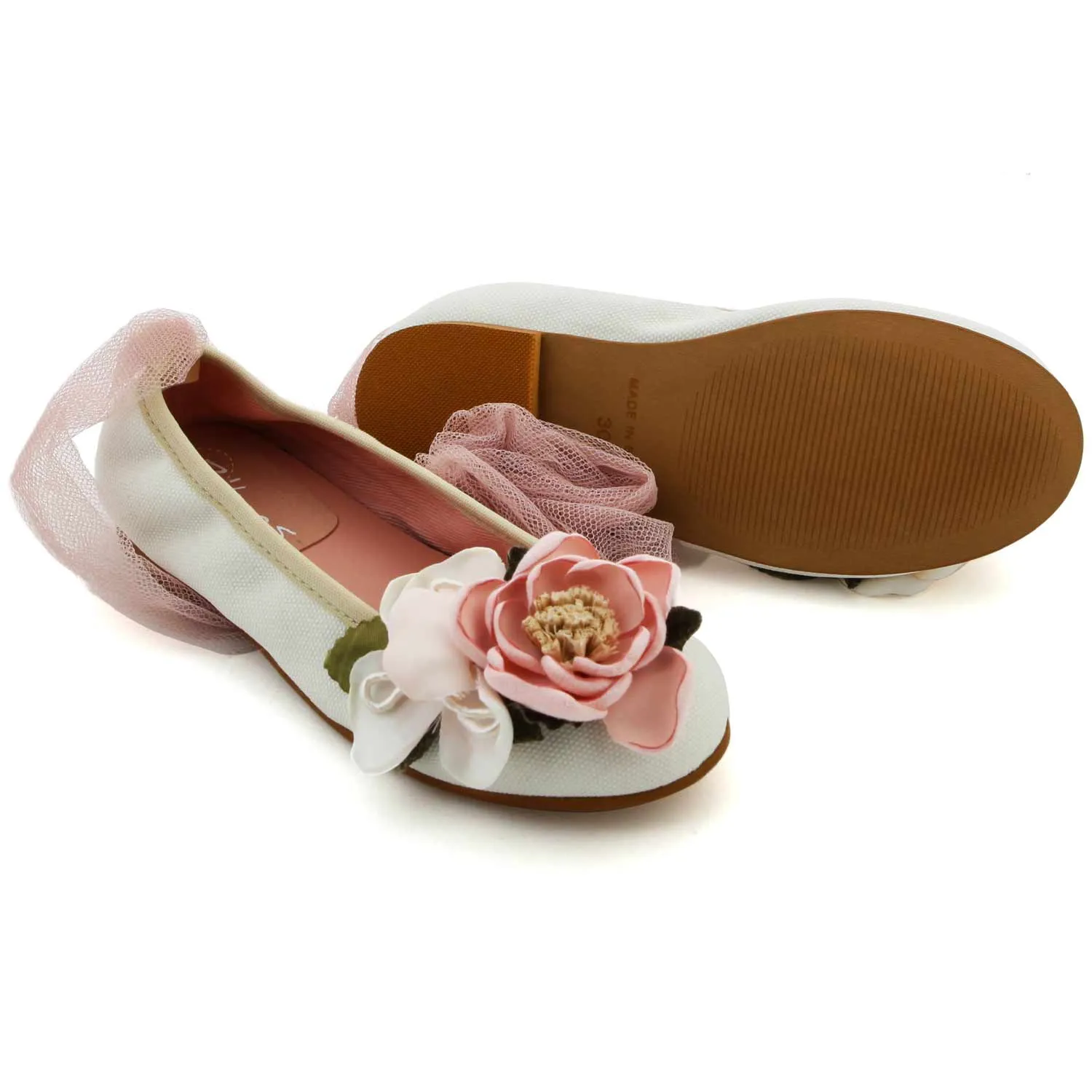 Ballerine Bianche Con Fiori Rosa Bambina E Teen