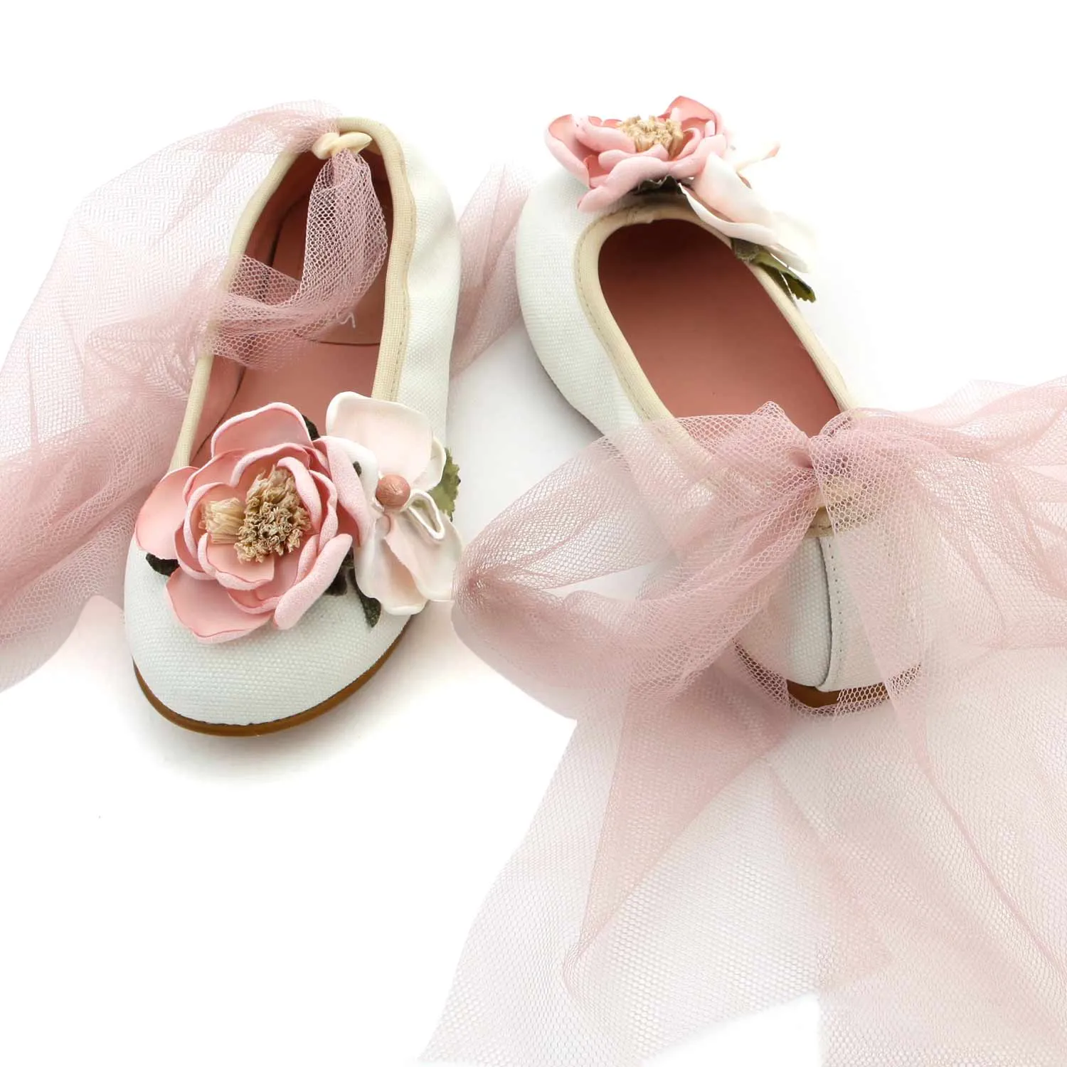 Ballerine Bianche Con Fiori Rosa Bambina E Teen