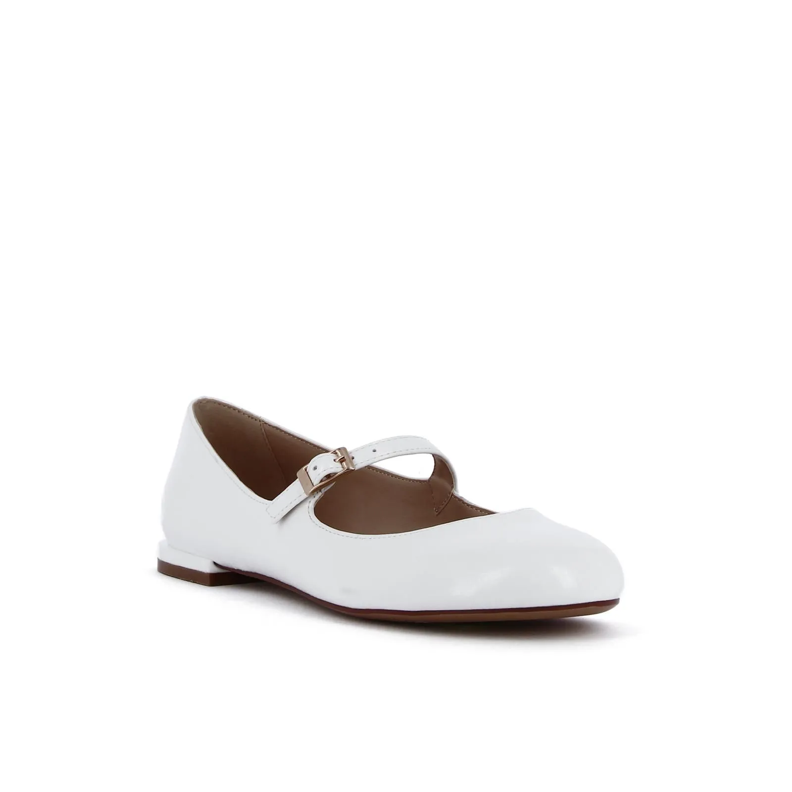 Ballerine bianche lucide modello mary jane con cinturino