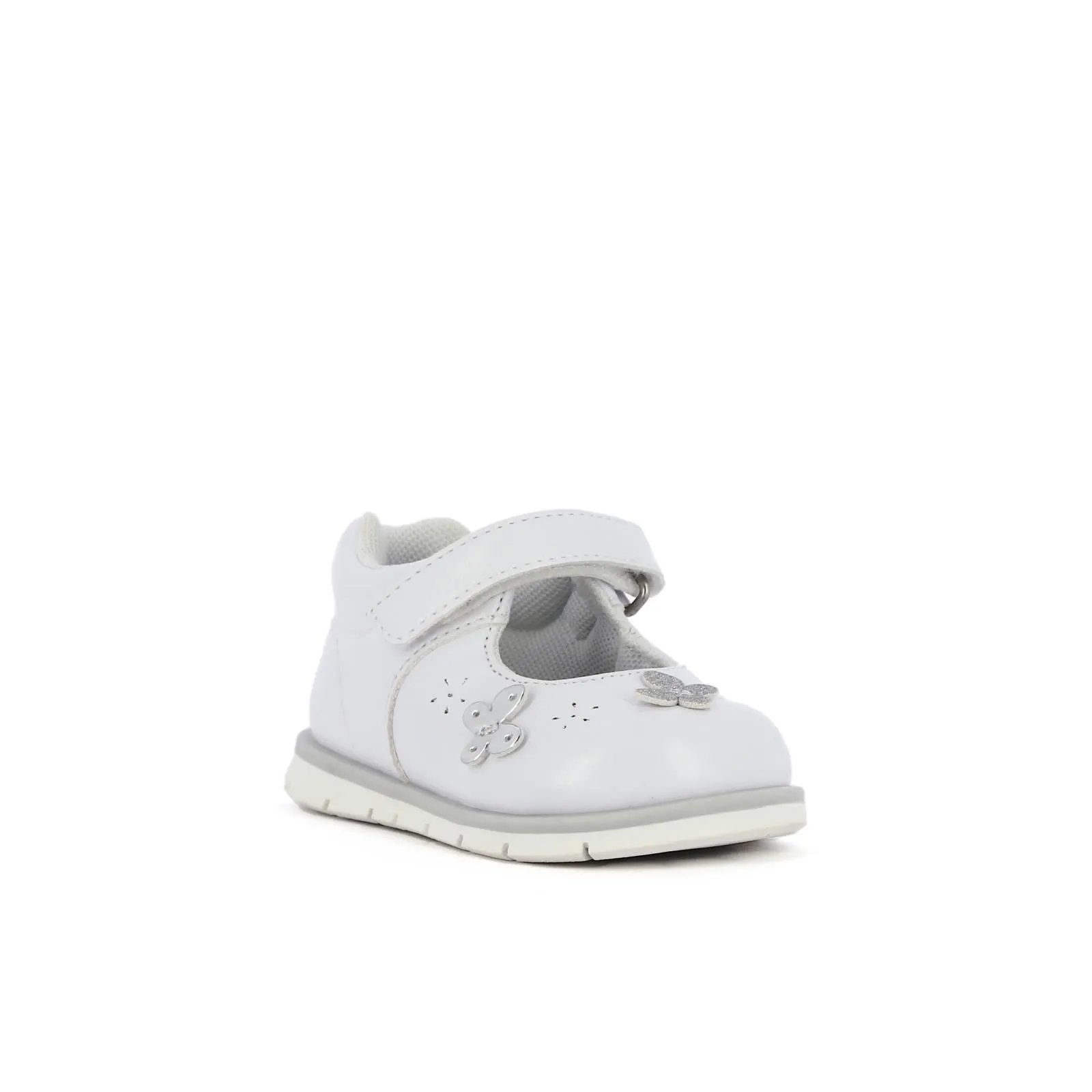 Ballerine bianche modello mary jane con velco e farfalle da bimba