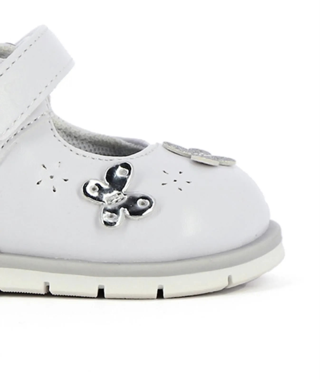 Ballerine bianche modello mary jane con velco e farfalle da bimba