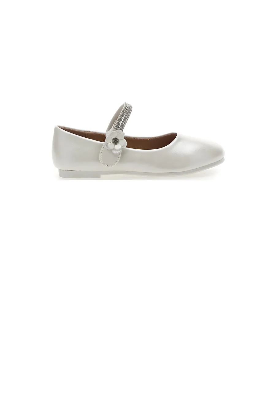Ballerine Bianco Perlato Con Strass e Applicazione Floreale Pitt Kids 392451