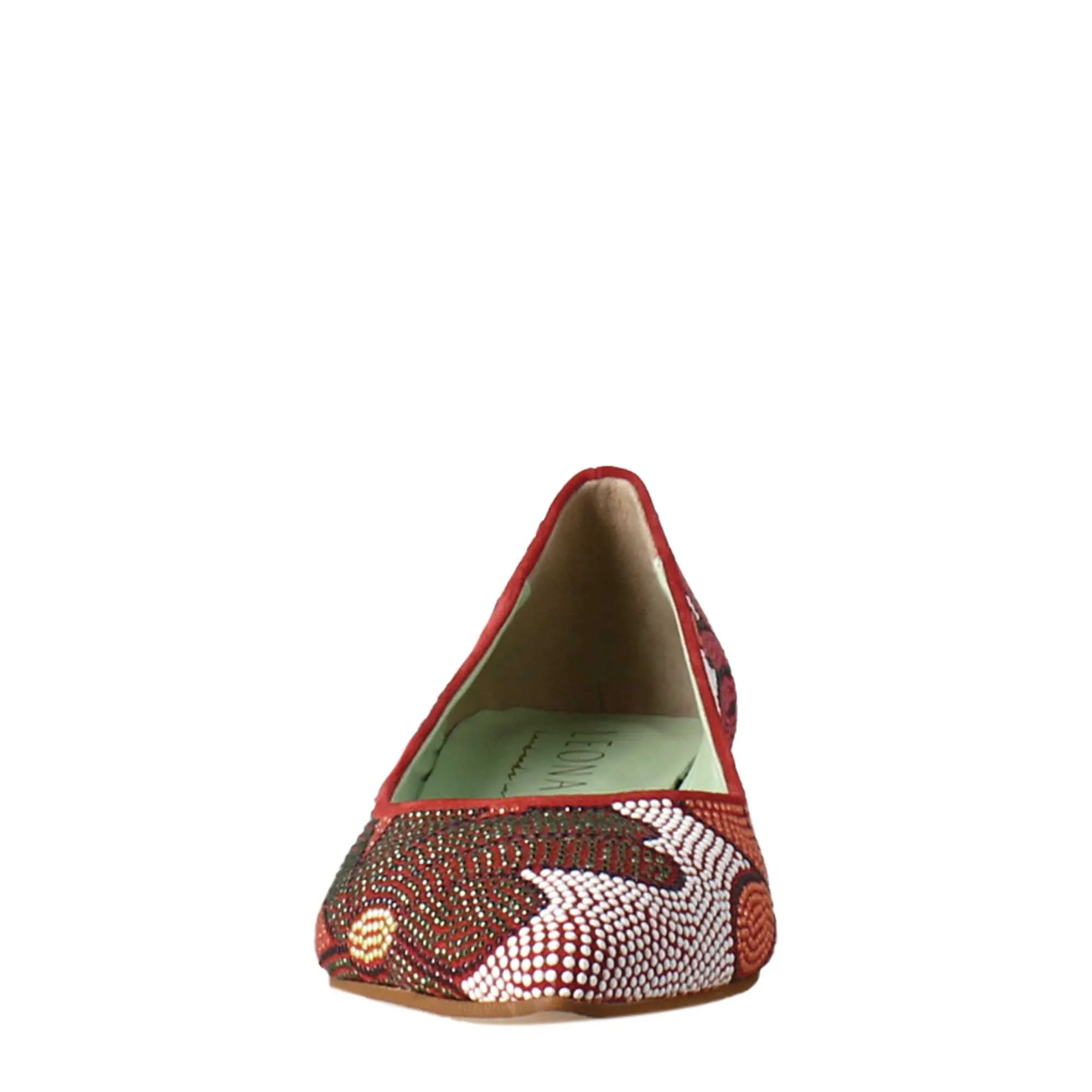 Ballerine color rosso da donna in pelle scamosciata con strass