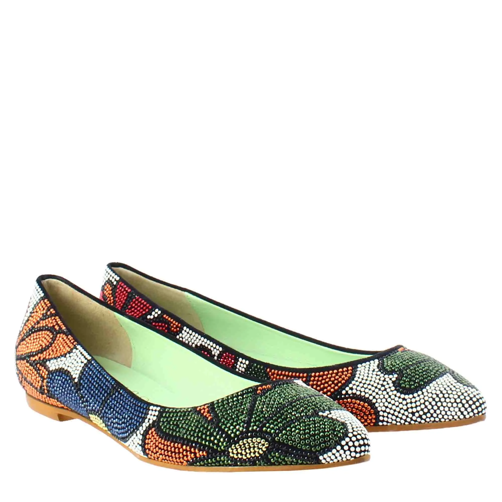 Ballerine da donna blu scuro in pelle scamosciata con strass