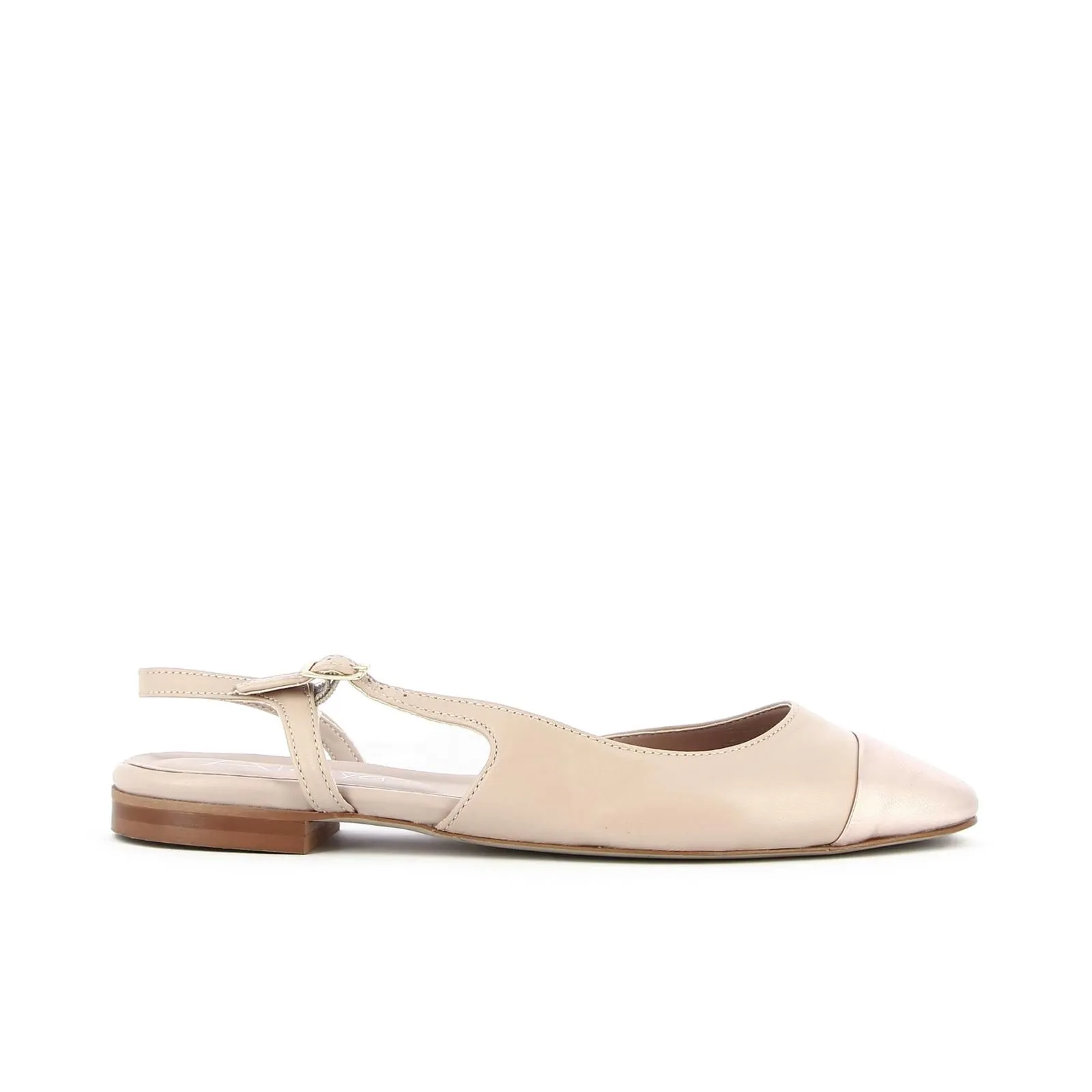 Ballerine rosa in pelle con punta effetto laminato oro