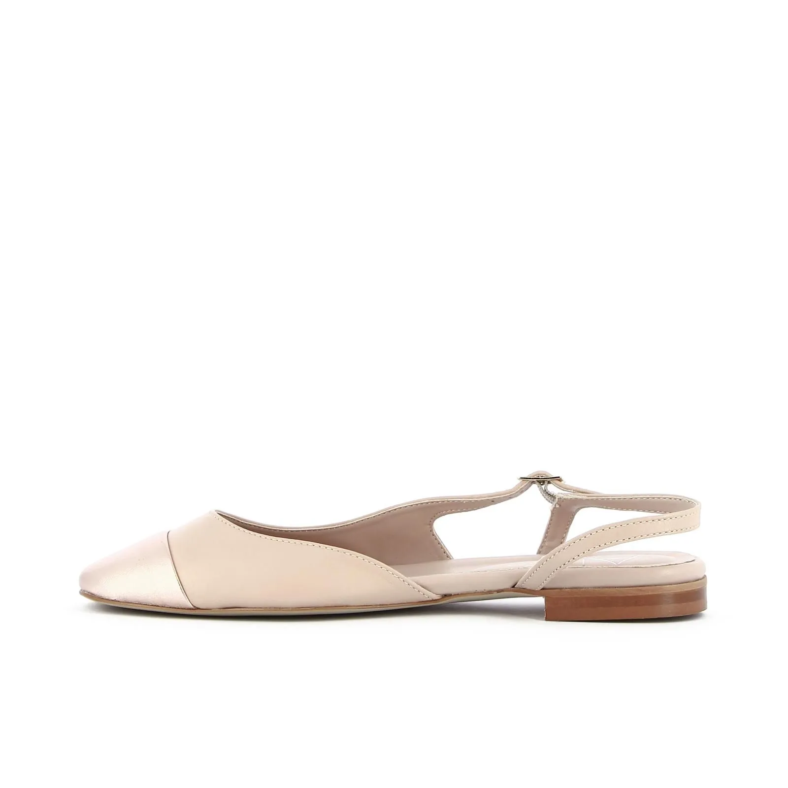 Ballerine rosa in pelle con punta effetto laminato oro