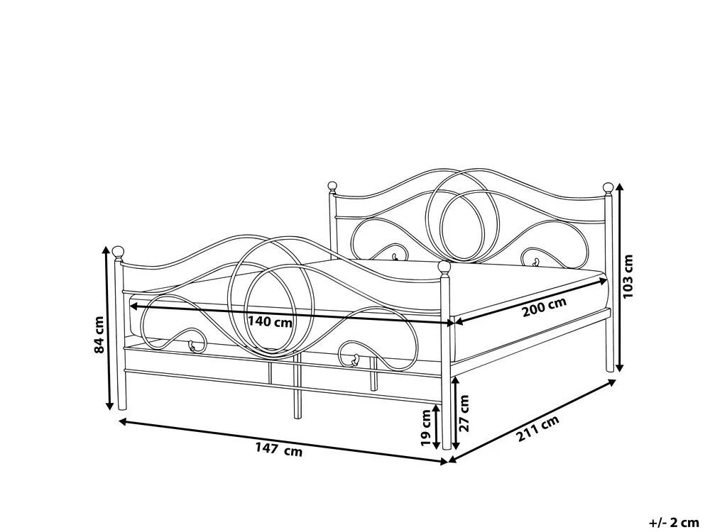 Bed Metal LYRA 140 x 200 cm (EU Double) White