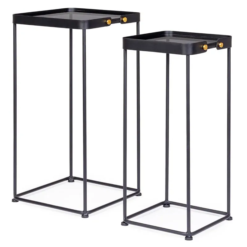 Bizzotto Set 2 tavolini Zeina quadrato, nero