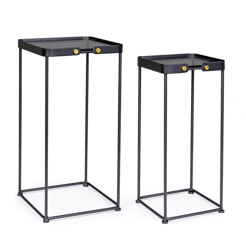 Bizzotto Set 2 tavolini Zeina quadrato, nero