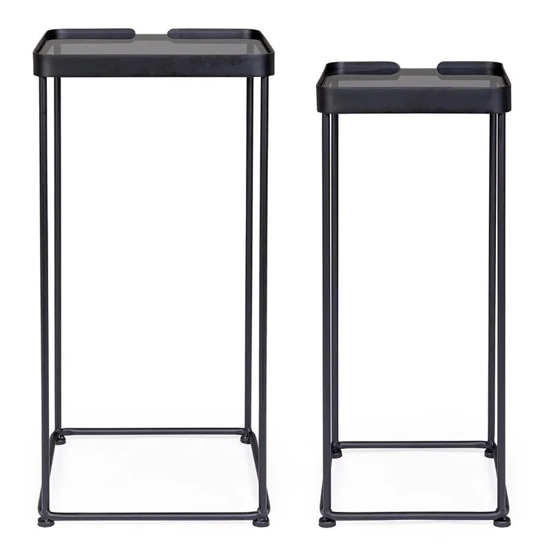 Bizzotto Set 2 tavolini Zeina quadrato, nero