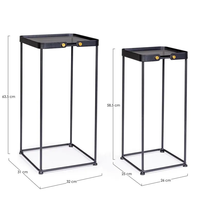 Bizzotto Set 2 tavolini Zeina quadrato, nero