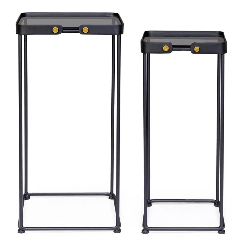 Bizzotto Set 2 tavolini Zeina quadrato, nero