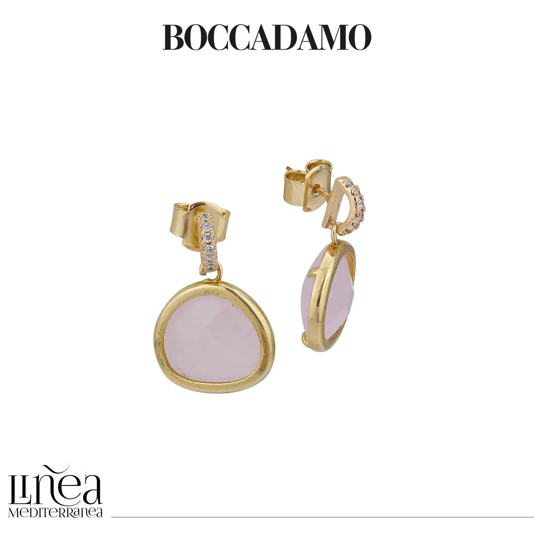 BOCCADAMO Orecchini Crisette Pendenti con Cristallo Color Quarzo Rosa in Bronzo Dorato