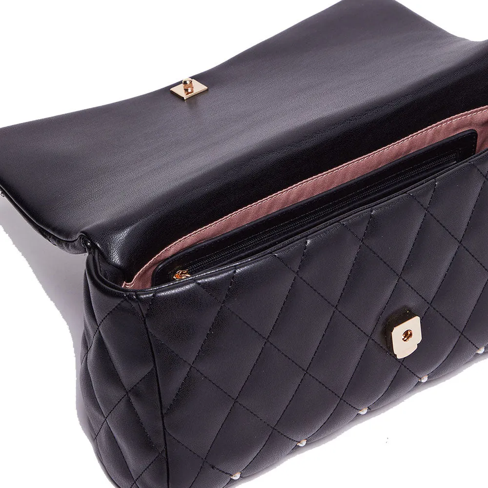 Borsa Donna a Tracolla LIU JO Ecosostenibile Matelassè Nero con Perline