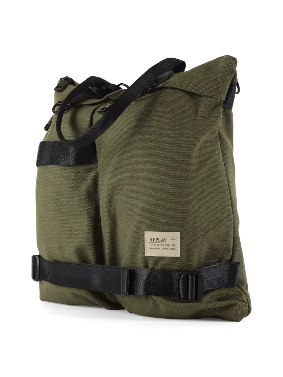 Borsa in canvas con patch logo frontale