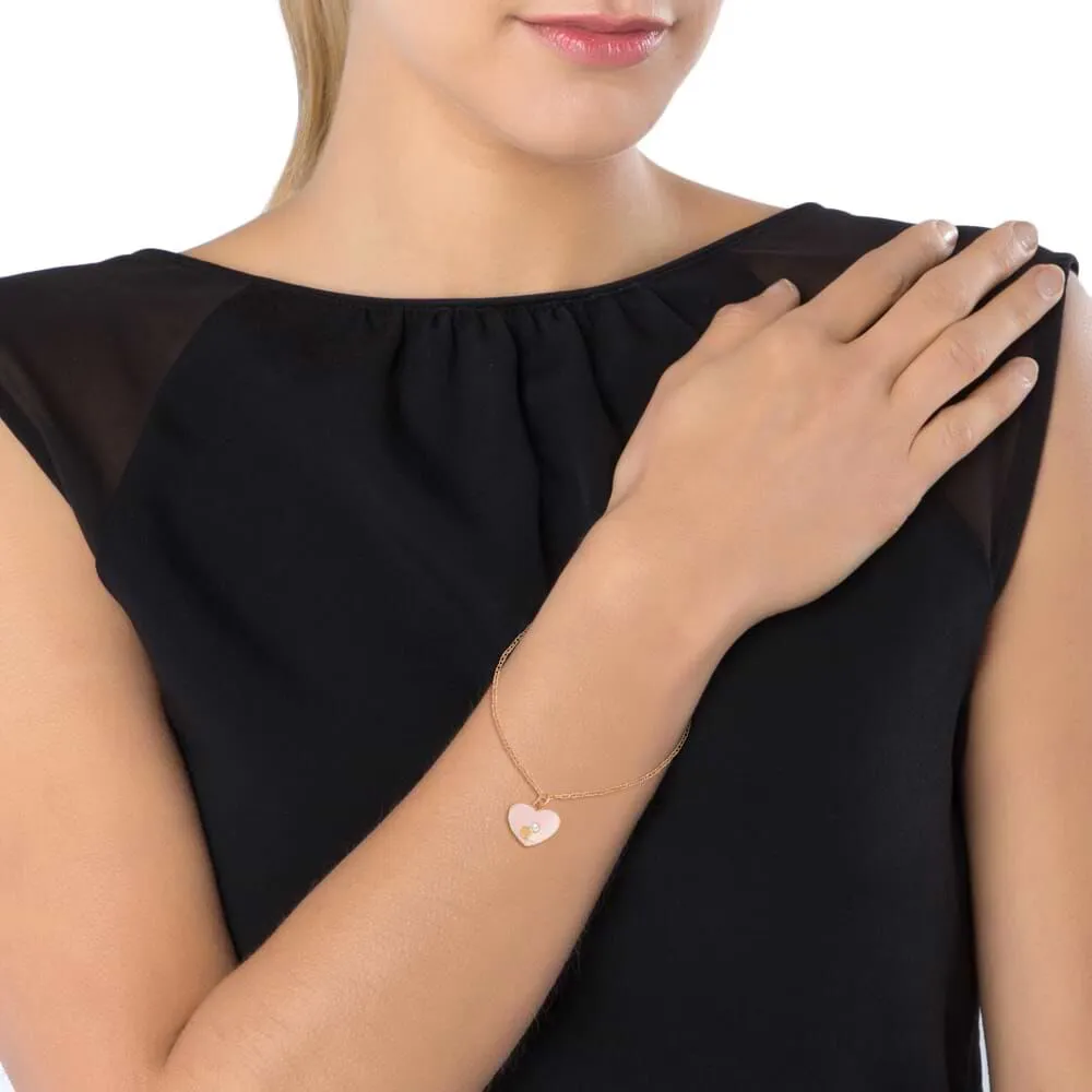 Bracciale in acciaio rosato e strass con charm a forma di cuore