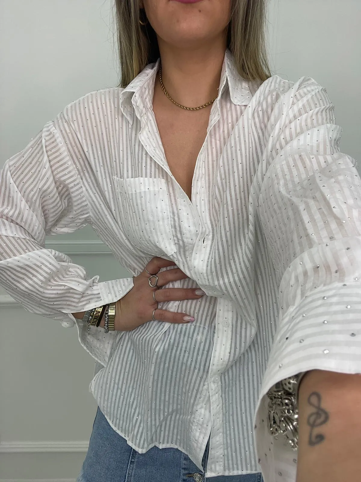 Camicia over a righe con brillantini