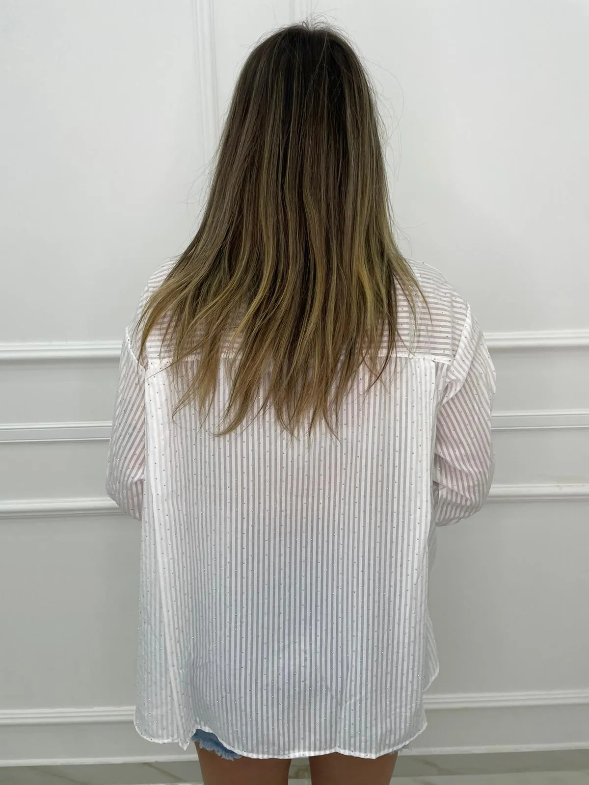 Camicia over a righe con brillantini