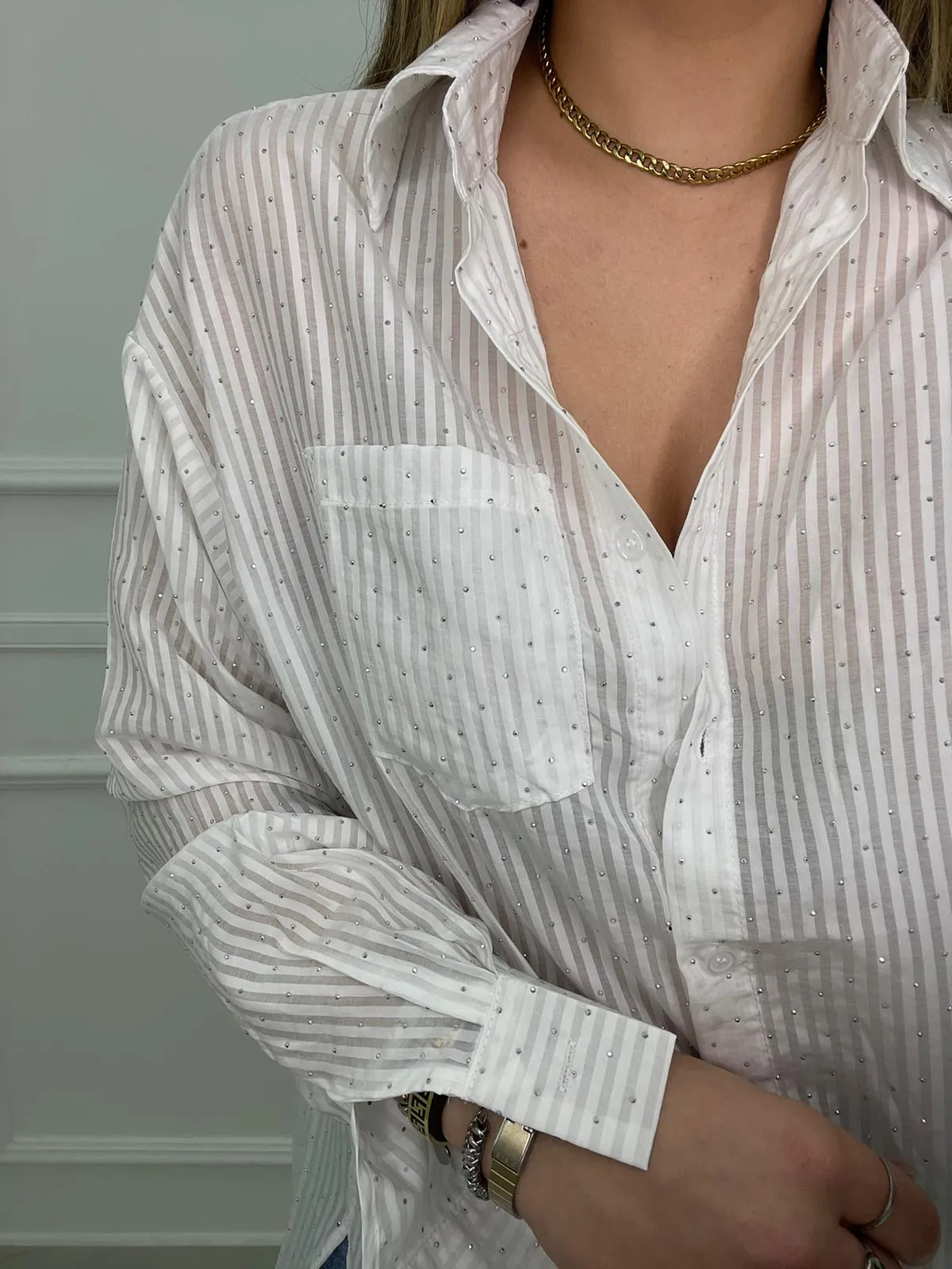 Camicia over a righe con brillantini