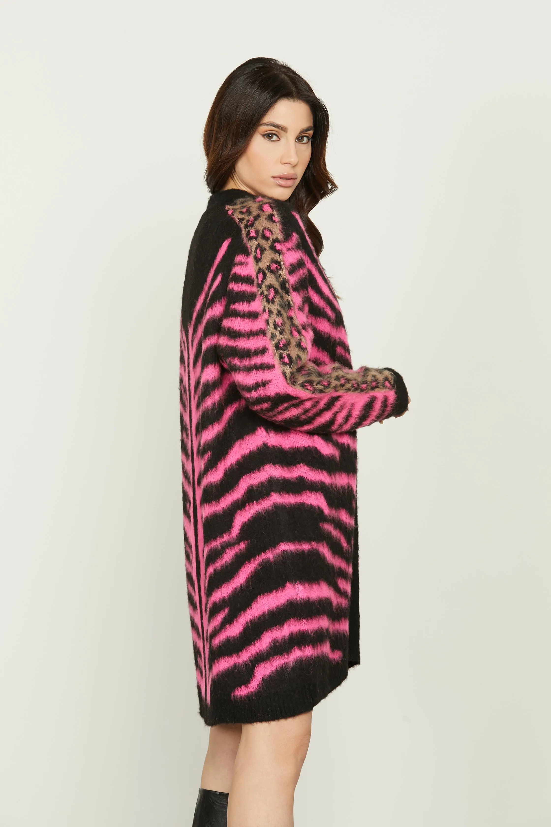 Cardigan INDIAN manica lunga jacquard animalier