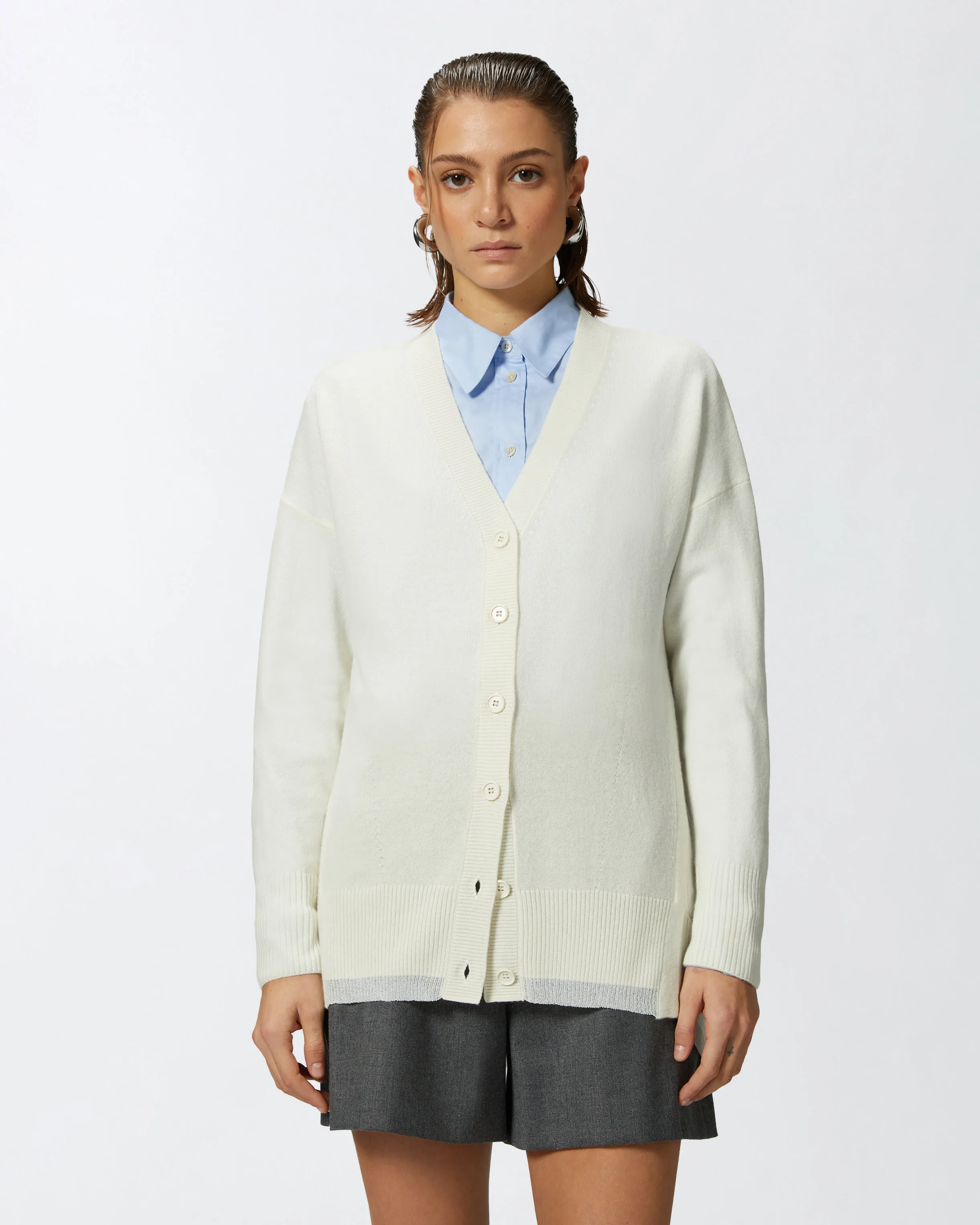  Cardigan scollo a V misto cachemire bianco    