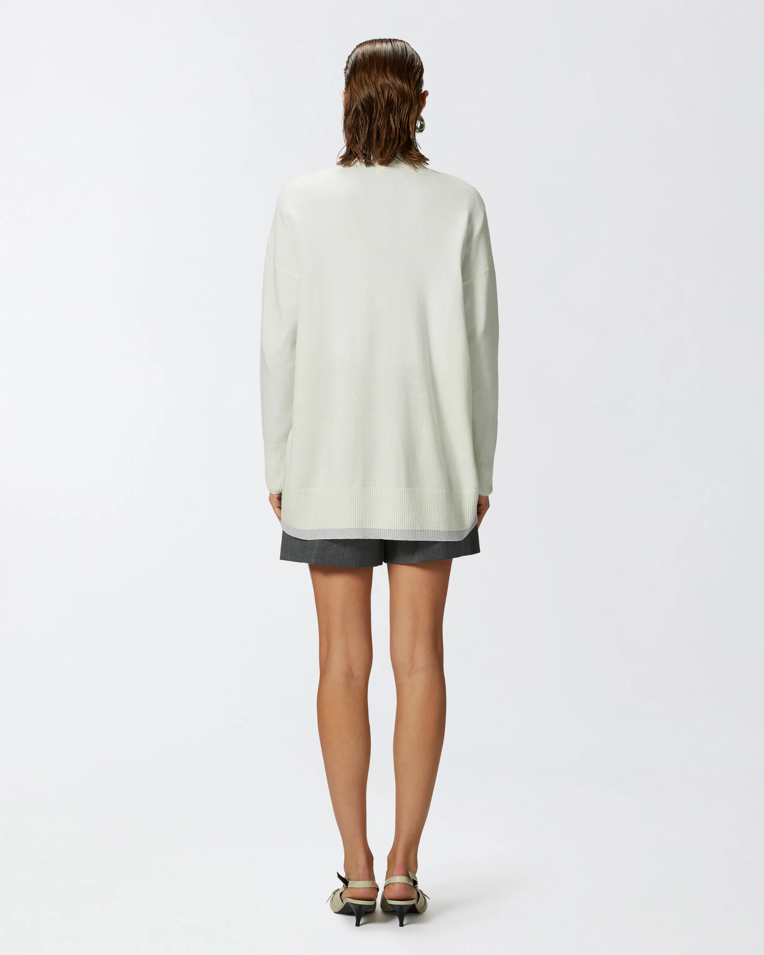  Cardigan scollo a V misto cachemire bianco    