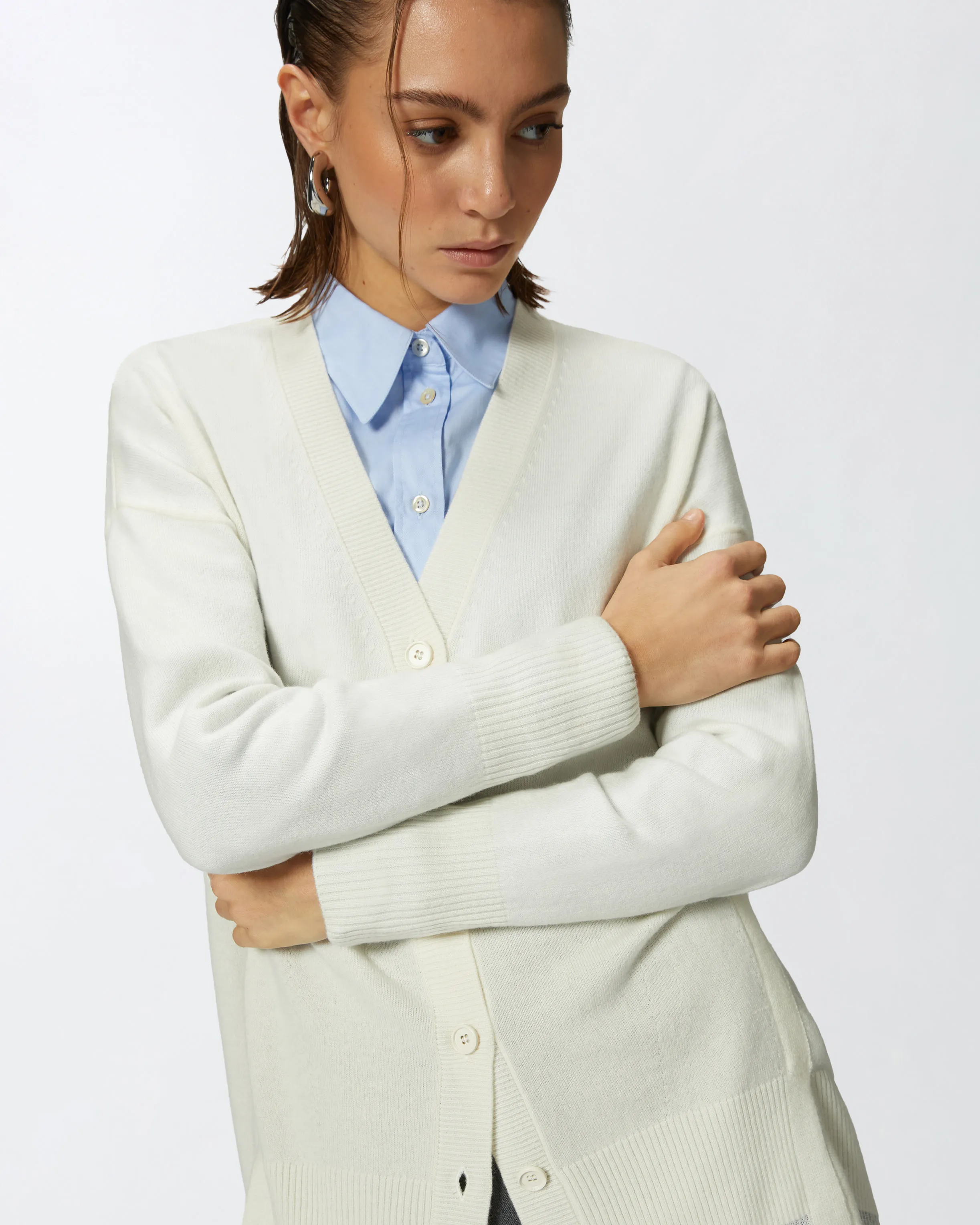  Cardigan scollo a V misto cachemire bianco    