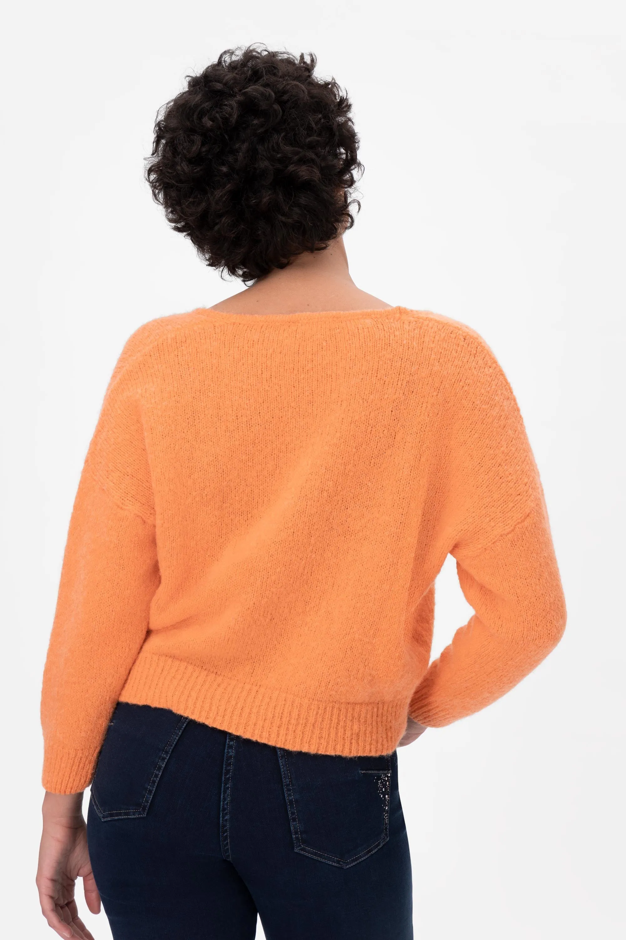 Caren maglia Scollo a V in Alpaca e Merinos Ultrasoft Arancio