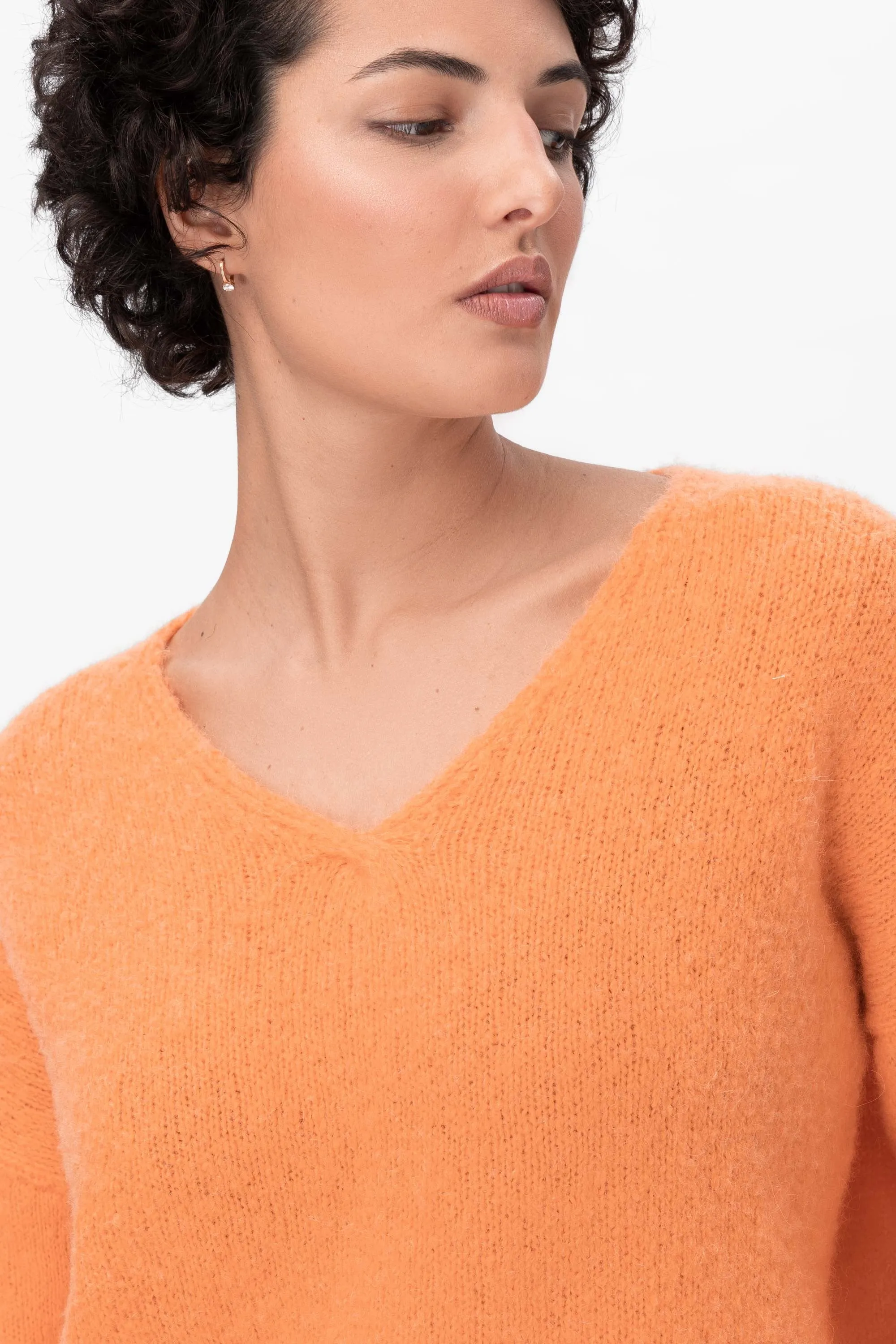 Caren maglia Scollo a V in Alpaca e Merinos Ultrasoft Arancio