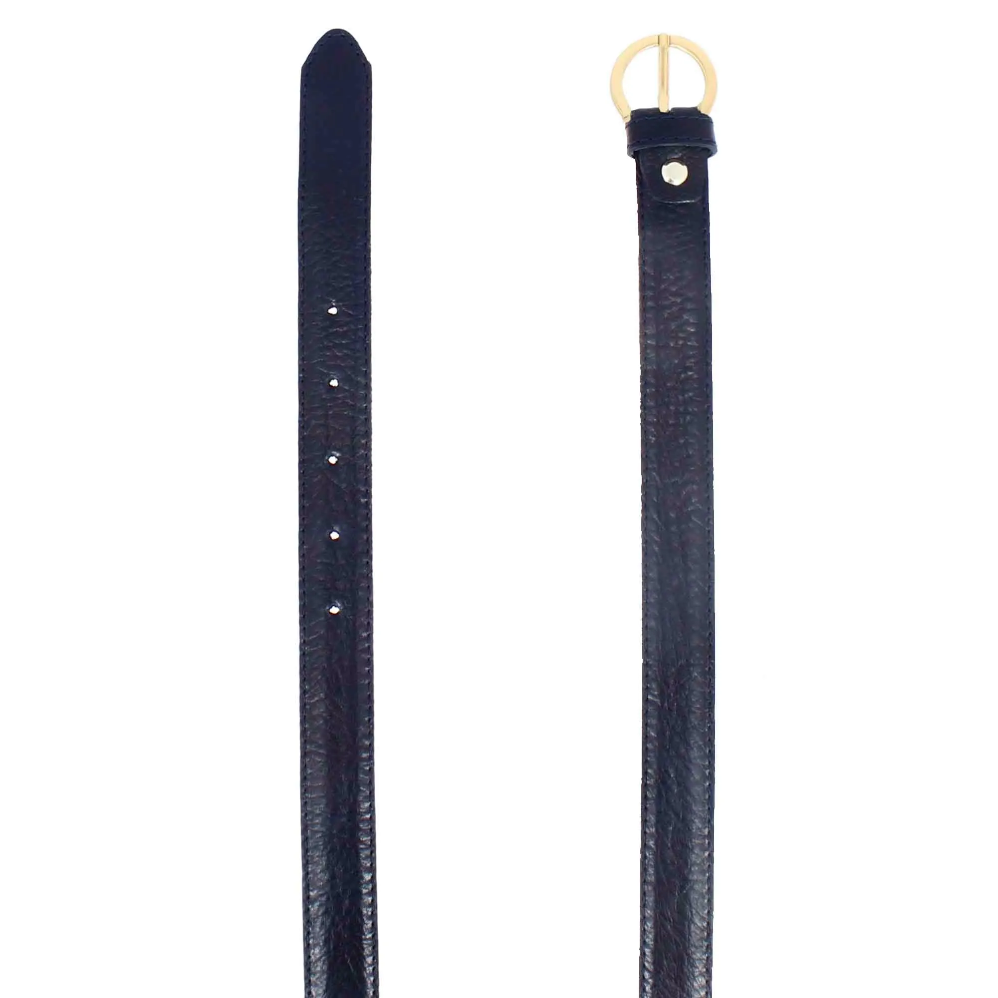 Cintura da donna in pelle lucida colore blu con fibbia in metallo colore oro