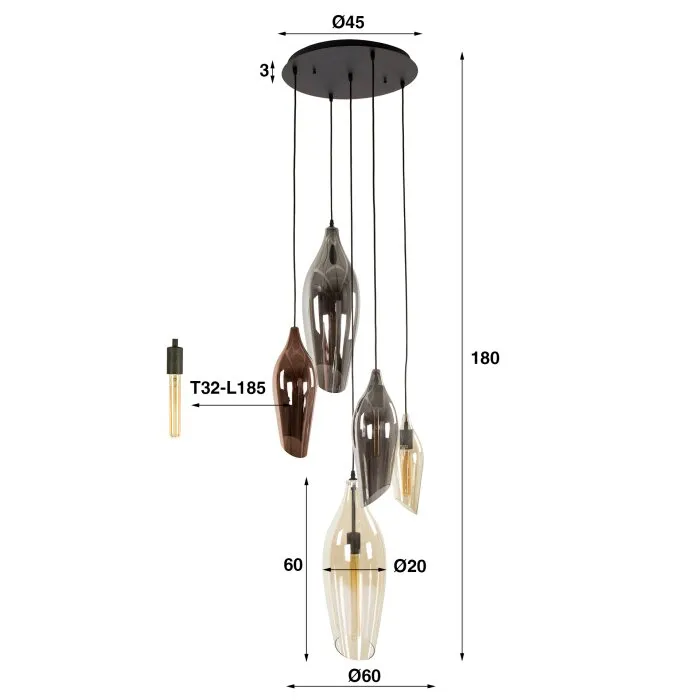 Cocoon Lampada a sospensione Nero, 5-Luci