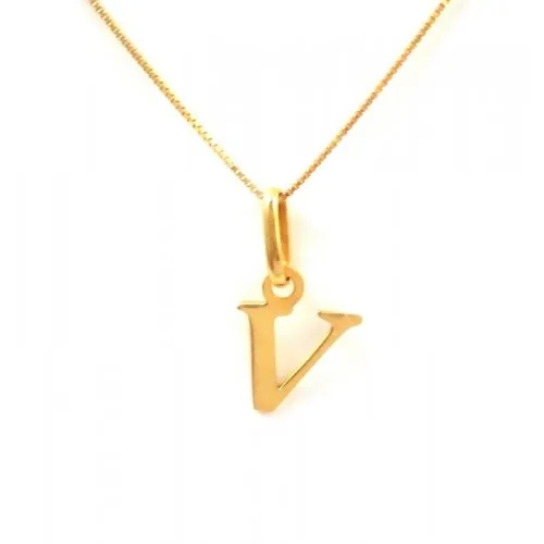 COLLANA UNISEX IN ORO GIALLO 18 KT CON LETTERA INIZIALE V