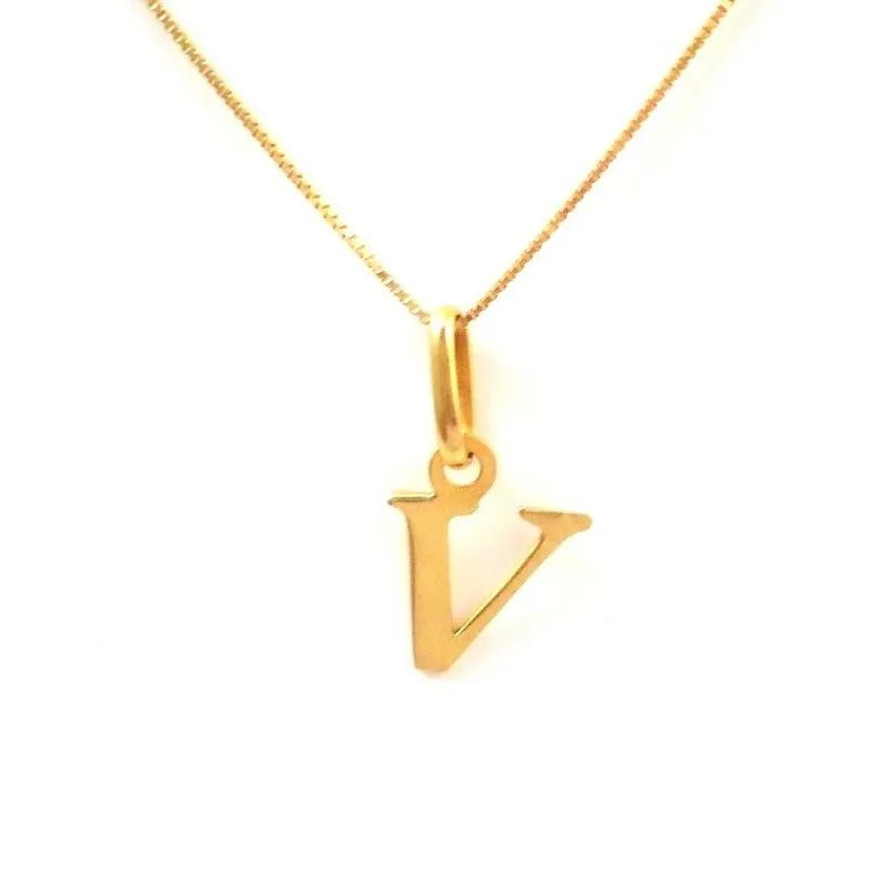 COLLANA UNISEX IN ORO GIALLO 18 KT CON LETTERA INIZIALE V
