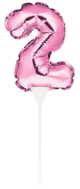 Decorazione torta palloncino numero 2 rosa 13cm