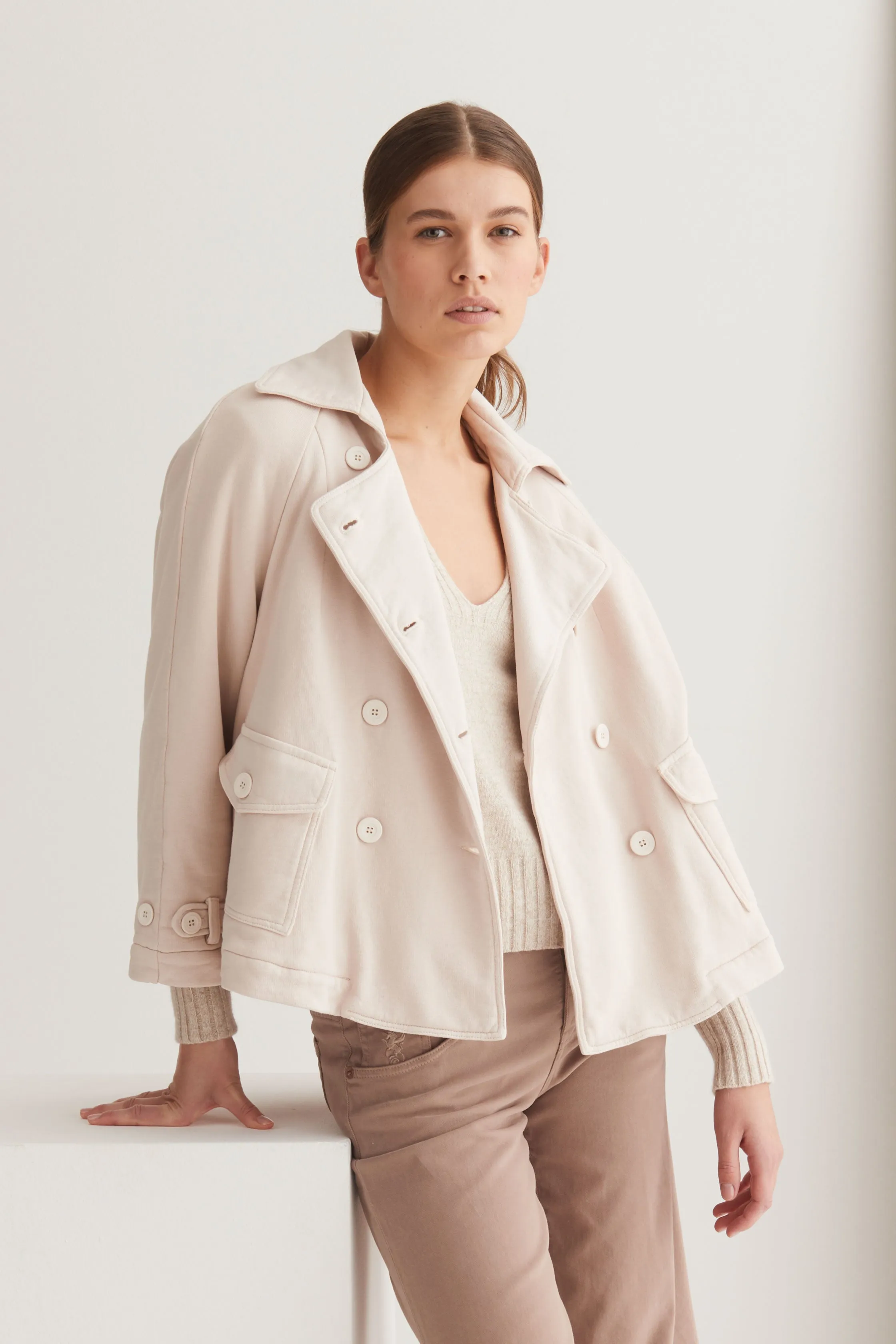 Double-Breasted Cotton Blazer Garment Dyed 75D0 1047