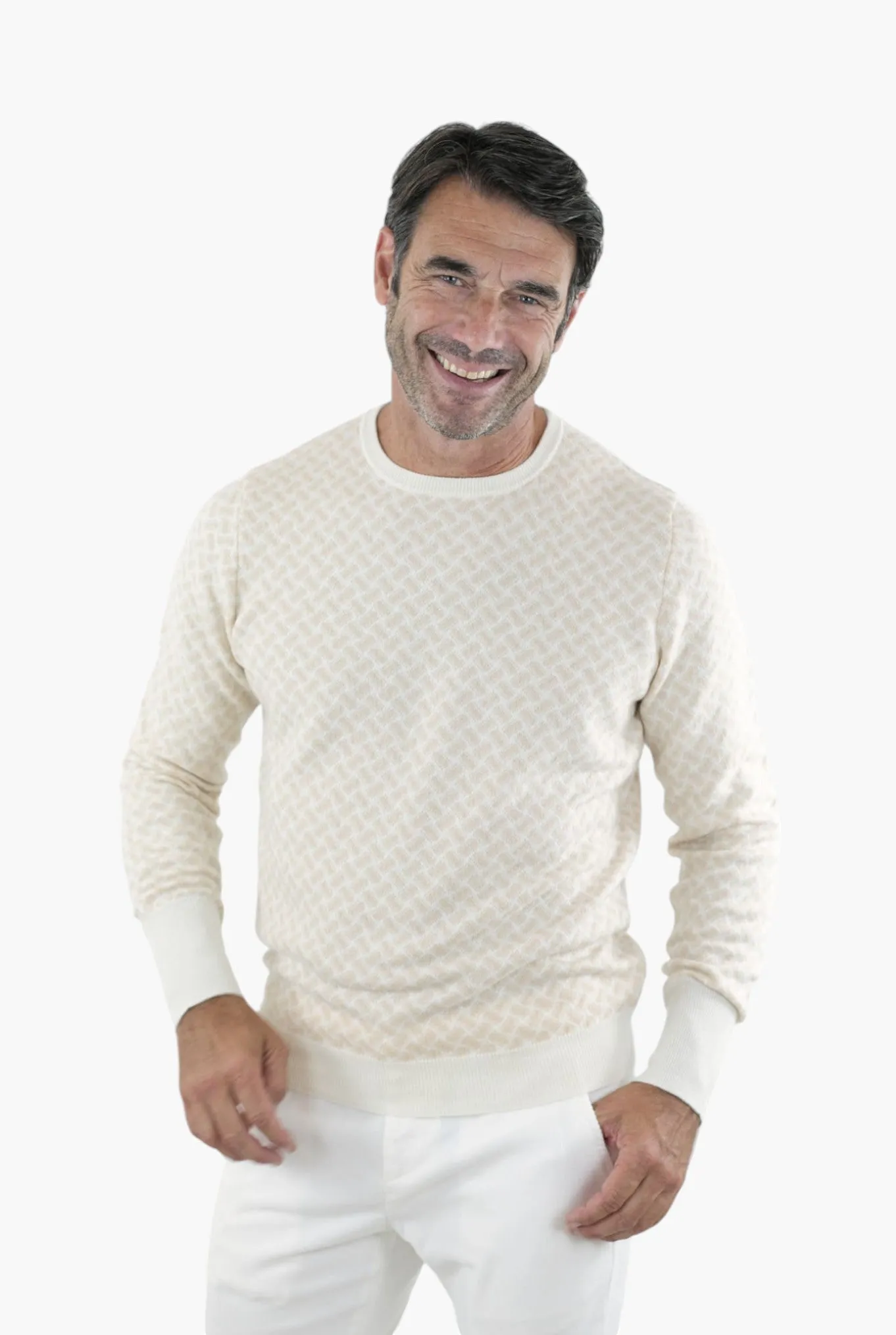 DRUMOHR Girocollo Jacquard Cashmere Beige Chiaro